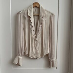 Free People Cream Ruffle Blouse